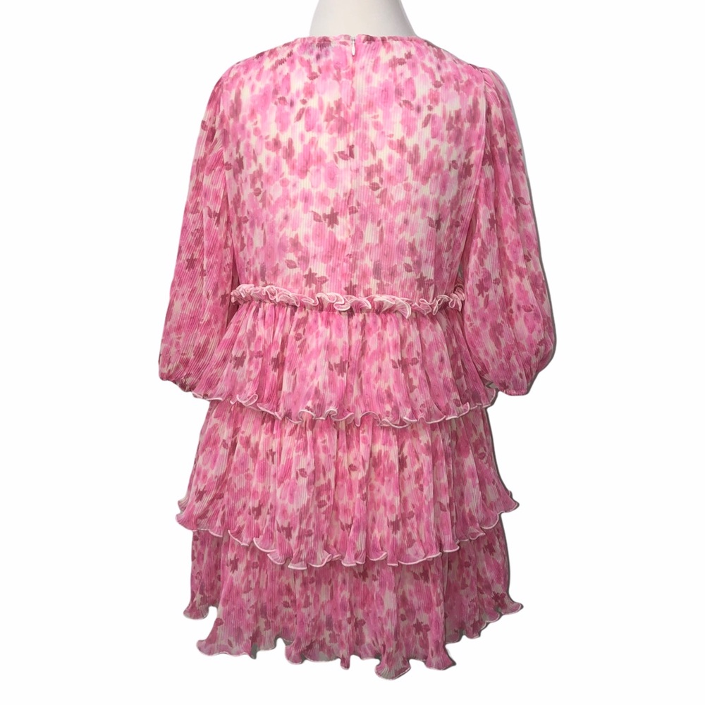 Ganni Georgette Tiered Pink Mini Dress Size 36/4 - Picture 5 of 9